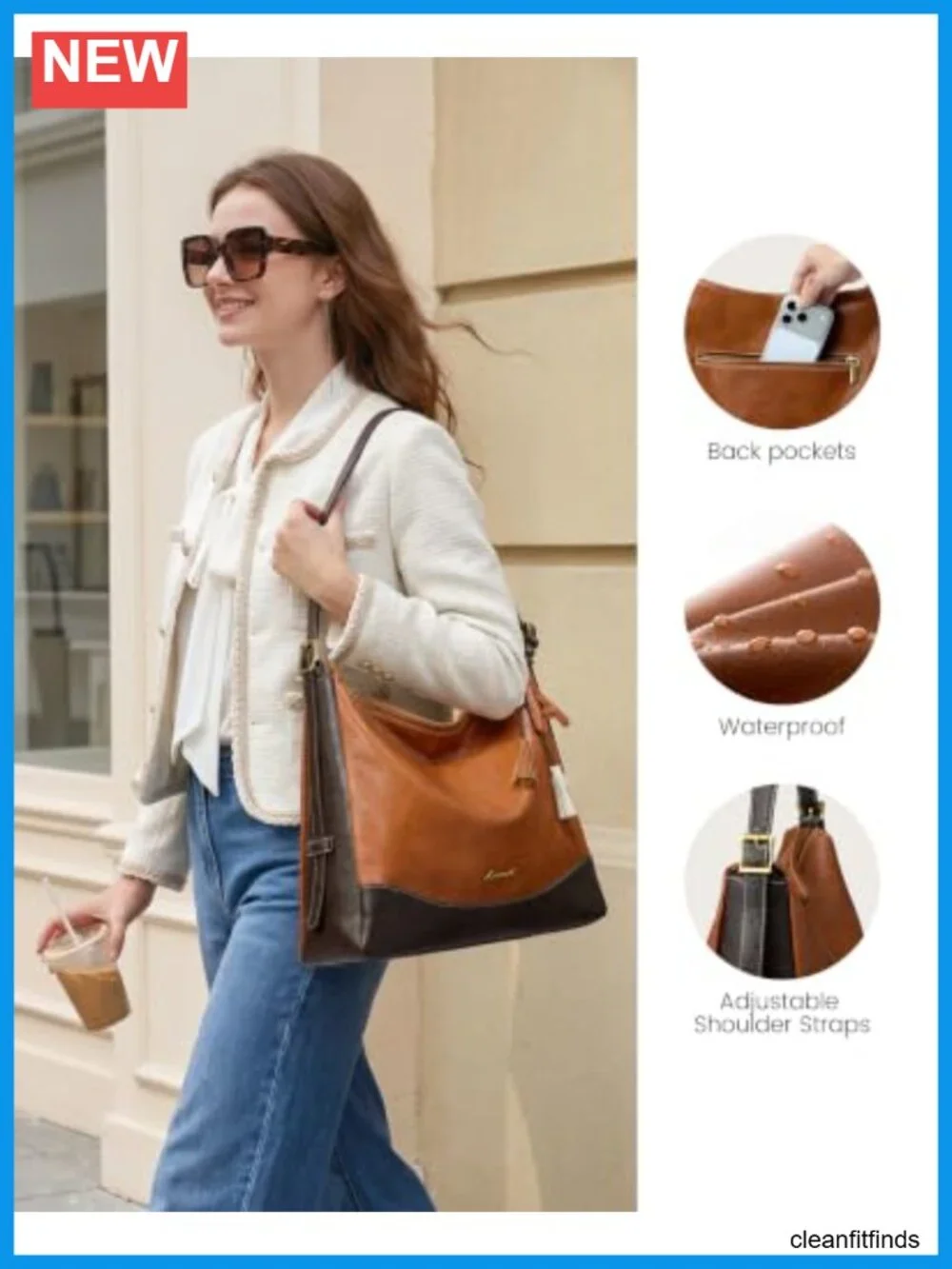 Vegan Leather Hobo Bag with Initial Charm, Hidden Cup Holder, Crossbody
